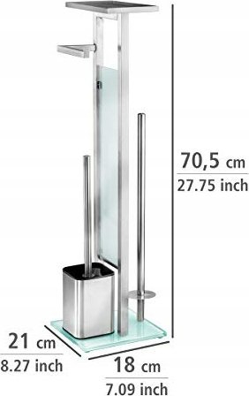 Set banjoje Wenko, mbajtëse letre tualeti me furçë WC, çelik inox dhe qelq, argjendtë
