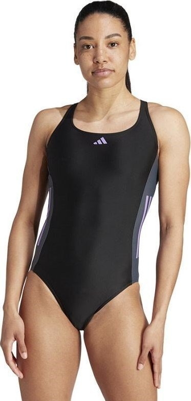 Rrobë banje njëpjesëshe Adidas 3S Cb për goca, Infinitex Eco, e zezë
