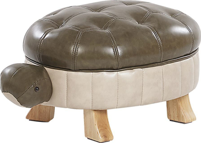 Tabure Beliani Turtle, lëkurë sintetike, këmbë druri, jeshile