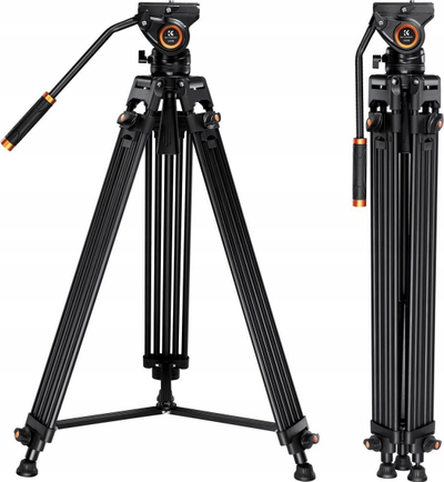 Tripod profesionist për video K&amp;F Concept KF09.121, 84–184 cm, kokë fluide 360°, i zi
