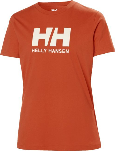 Bluzë Helly Hansen me logo për goca, pambuk organik, me mëngë të shkurtra, portokalli
