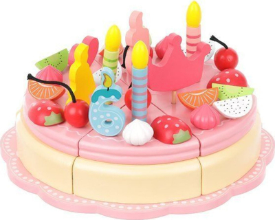 Lodër druri tortë ditlindje Wooden Birthday Cake, me magnet, me aksesore, shumë ngjyrash