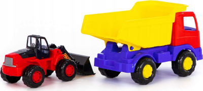 Set lodrash ndërtimi Polesie Mirage 46840, kamion kiper dhe traktor ngarkues, shumëngjyrësh