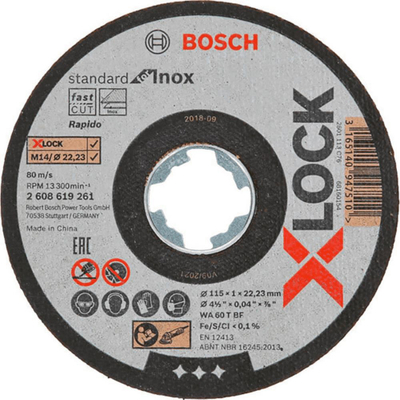 Disk prerës Bosch X-LOCK Inox, 115mm, 1mm, gri