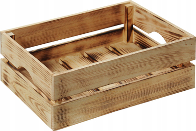 Дрвена гајба Kesper Wooden Burnt Crate, борово дрво, изгорен дизајн, кафеава