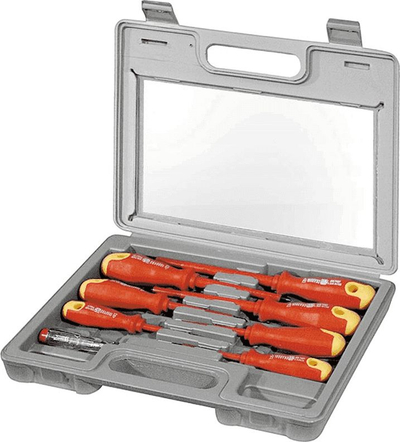 Set kaçavidash elektrike Fixpoint 77113, 7 copë, me testues tensioni, në kuti