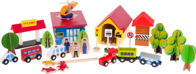 Set lodër hekurudhor For Children Wooden Railway Tracks, 69 copa, dru, shumëngjyrësh