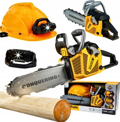 Играчка моторна пила Power Tools Conquering, пластична, за деца, жолто сива