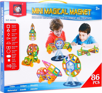 Lodër magnetike ndërtimi Xinbida Mini Magical Magnet, 86 elemente, shumëngjyrëshe