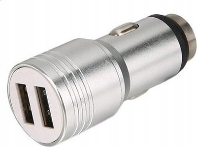 Karikues makinë USB Universal, 2 porta USB, trup metalik, argjendtë