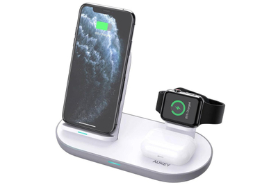 Stacion karikimi wireless Aukey Aircore 3 në 1, 10W, për Apple, i bardhë