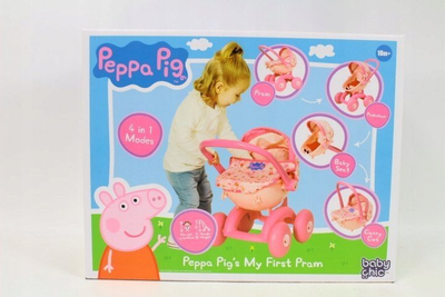 Karrocë lodër për kukulla Peppa Pig 4 në 1 My First Dolls Pram, shumë punëshme, rozë