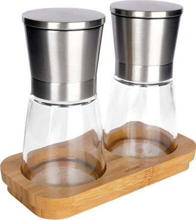 Set mullinjsh për erëza, mekanizëm qeramike, me bazë bambuje, xham dhe çelik inox