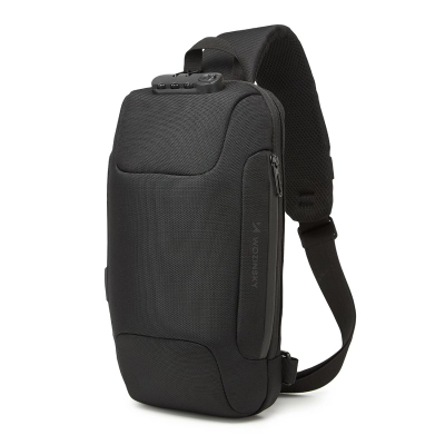 Çantë shpine Wozinsky Urban, njëkrahëshe, kundër banditllëkut, me USB, e zezë