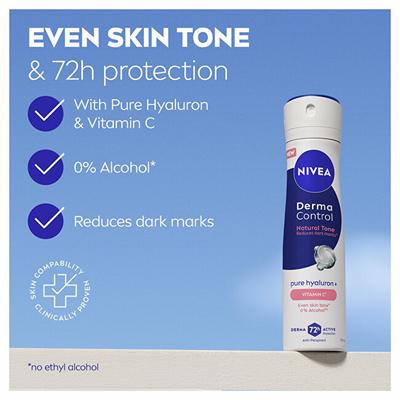 Antiperspirant sprej për goca Nivea Derma Control Natural Tone, 150 ml