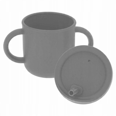 Kupë silikoni me pipëz për kalamajt, 0.25L, me doreza, gri