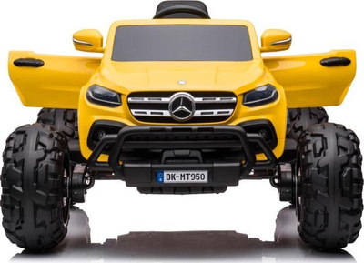Makinë elektrike për kalamaj Mercedes DK MT950 4x4, 12V, sedilje lëkure, e verdhë metalike