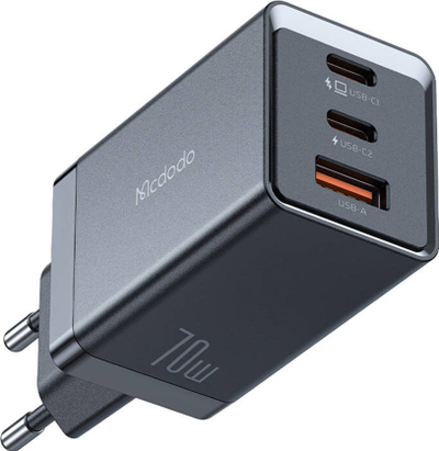 Karikues muri Mcdodo GaN CH-1543, 70W, 2x USB-C 1x USB, me kabllo USB-C 2m, i zi