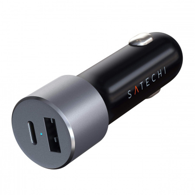 Karikues për veturë Satechi, USB-C, PD, 72W, i hirtë