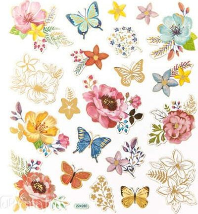 Stikera me lule dhe flutura Flowers and Butterflies, 21 copë, shumëngjyrëshe