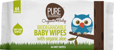 Peceta të lagura Pure Beginnings Biodegradable Organic Aloe Vera, 64 copë