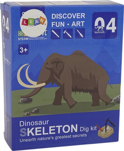 Set arkeologjik Leantoys Mammoth Skeleton, 21 cm, për kalamaj 3+