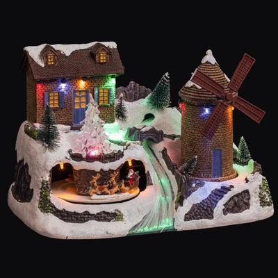 Dekor Krishtlindjesh Feeric Christmas Village Mill, me drita, me muzikë, shumengjyrësh