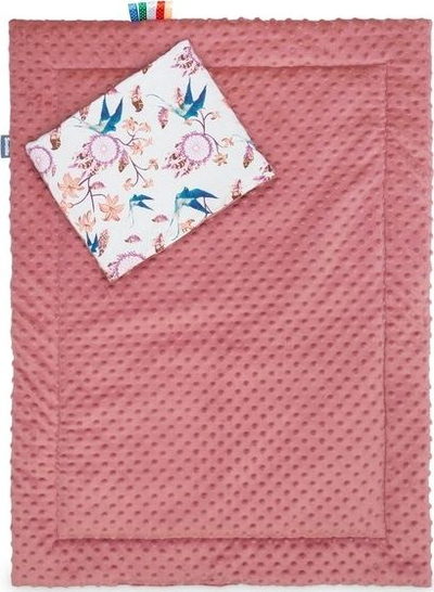 Set batanije dhe jastëk për bebe Sensillo Minky Retro Birds, pambuk 100%, rozë