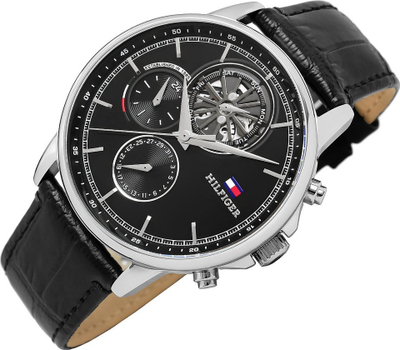 Orë burrash Tommy Hilfiger 1710605, 44mm, mban 5 ATM ujë, me cingar të zi
