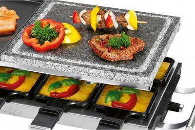 Grill raclette ProfiCook PC RG 1144, 10 tiganë, gur natyral, çelik inox