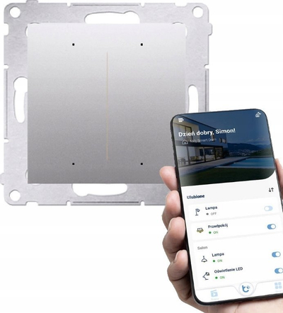 Компензатор за осветлување WiFi Simon S.54 Go DEW2W.01/43, 2x 5A, 230V, сребрен