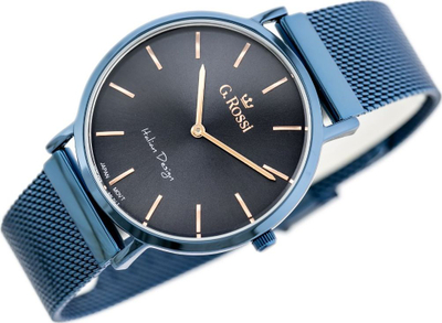 Ora dore G. Rossi 10771B-6F3, kuarc, metal, blu e errët rosegold