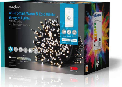 Drita dekorative LED Nedis WIFILX02W400, 20m, 400 LED, dritë e bardhë e ngrohtë edhe e ftohtë
