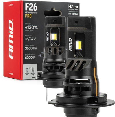 Llampa LED feneri Amio F26 Pro, H7 H18, 3500 lm, 6000K e bardhë