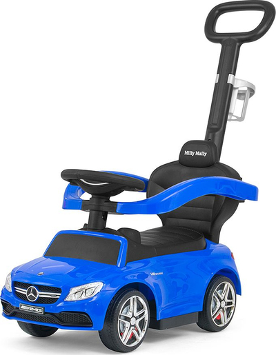 Makinë lodër ride-on Milly Mally Mercedes-AMG C63 Junior, me timon muzikor, me dorezë shtytëse, e kaltër