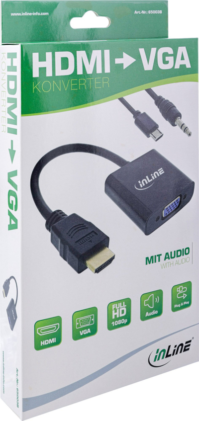 Kabllo konvertuese InLine HDMI në VGA, me audio, e zezë