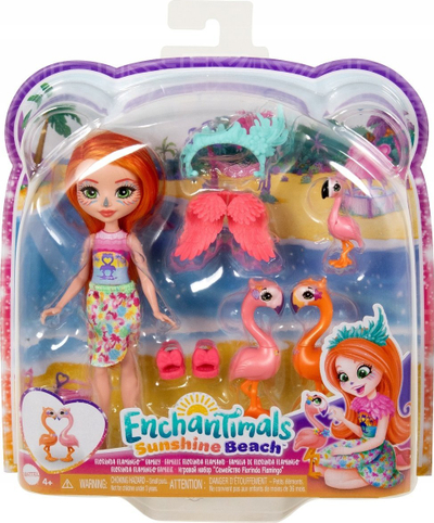 Kukull Enchantimals Mattel HRX85 Sunshine Beach, set me flamingo, shumëngjyrëshe