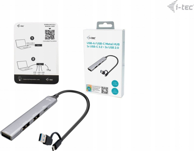 HUB USB I-tec USB-C USB-A metal, 1x USB 3.0, 3x USB 2.0, gri metalik
