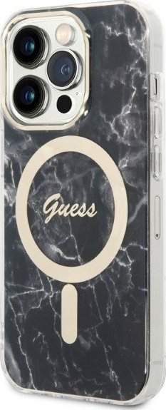 Set aksesorësh Guess GUBPP14LHMEACSK, mbrojtëse MagSafe për iPhone 14 Pro 6.1", karikues wireless MagSafe, i zi