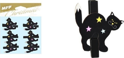 Kapëse druri për zbukurim MFP Cat, set 6 copë, mace Halloween, të zeza