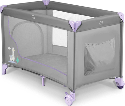 Shtrat udhëtimi për fëmijë Ricokids RK-240, 125 x 65 x 78 cm, me rrota, gri lavander