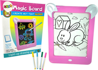 Tabelë vizatimi me drita Leantoys Magic Board, 8 efekte drite, për fëmijë 3+, rozë