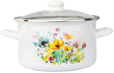 Tenxhere e emaluar Odelo Meadow, 24cm, 6L, e bardhë me lule