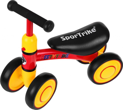 Biçikletë pa pedale SporTrike PettyTrike Z7 Walker, 4 rrota, për kalamaj 1 vjeç, e kuqe e verdhë
