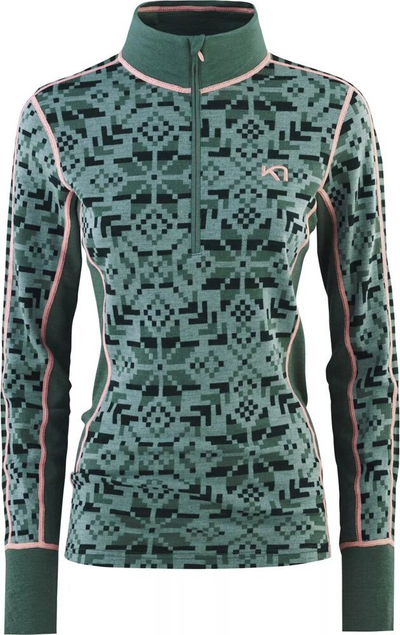 Bluzë termike për goca Kari Traa Else Half Zip, lesh merino, gjysmë zinxhir, jeshile Murk, M
