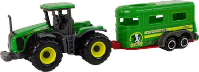 Lodër traktor plastik me rimorkio, i vogël, jeshil