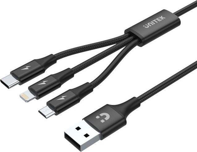 Kabllo Unitek USB-A - USB-C/microUSB/Lightning (C14049BK), 1.2 m, e zezë 