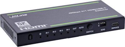 Ndërrues HDMI InLine 4x1, 48Gb/s, 8K 60Hz, me USB C, i zi