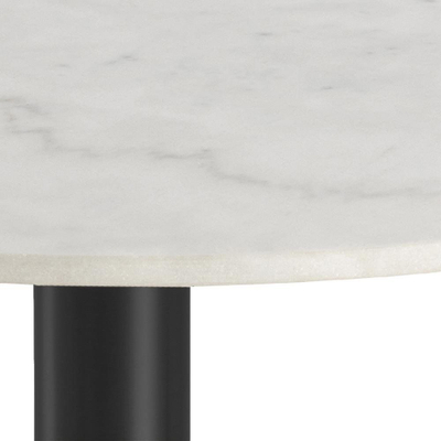 Tavolinë haresh Corby Round, me sipërfaqe mermeri, bazë çeliku, e bardhë