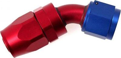 Konektor tubi TurboWorks Reusable Swivel Hose End 45° AN10, alumini, rrotullues, i kuq e kaltër